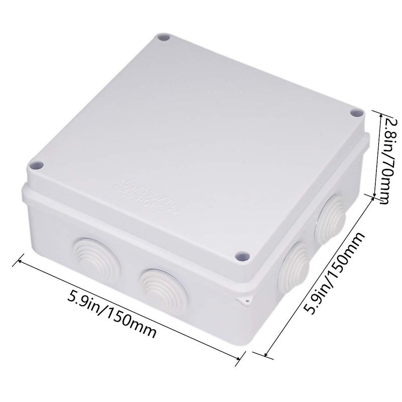 Zulkit Junction Box ABS Plastic Dustproof Waterproof IP65 Universal Electrical Boxes Project Enclosure White 5.9 x 5.9 x 2.8 inch (150 x 150 x 70mm) - Image 2